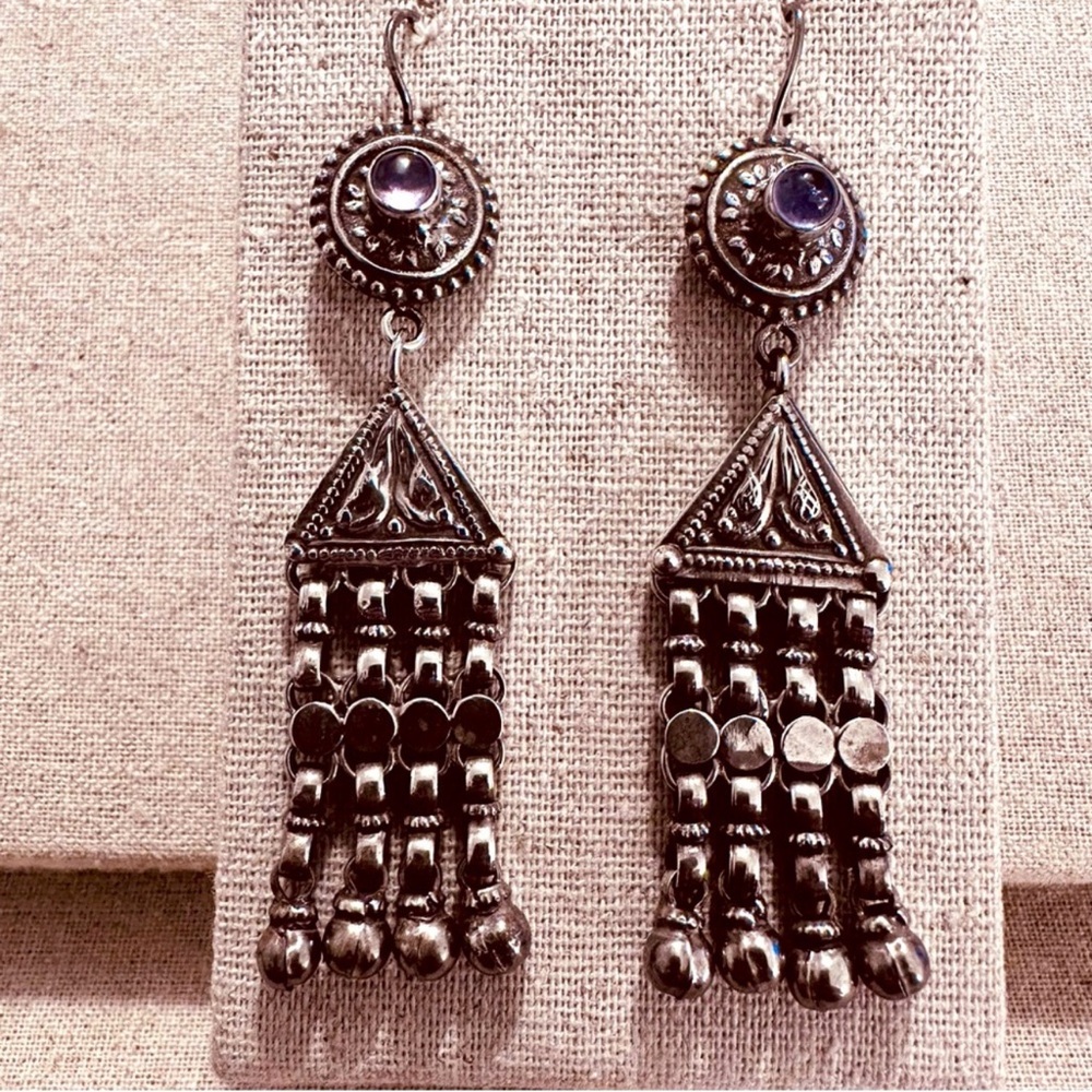 Vintage | Earrings | Vintage Afghan Silver Earrings with Amethyst - Picture 4 of 7